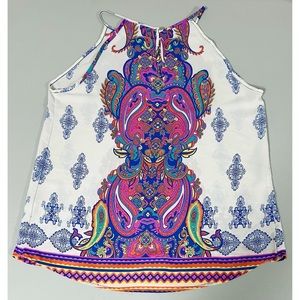 Renee C. White Pink Floral Paisley Halter Tank Top Blouse Shirt Size M 🌷✨